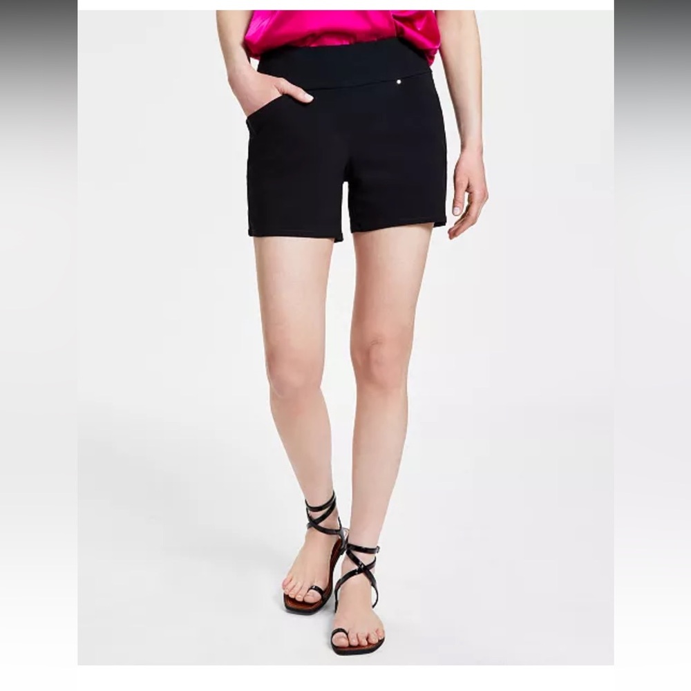 I.N.C. International Concepts Women's Black Mid-Rise Pull-On Shorts Size 14